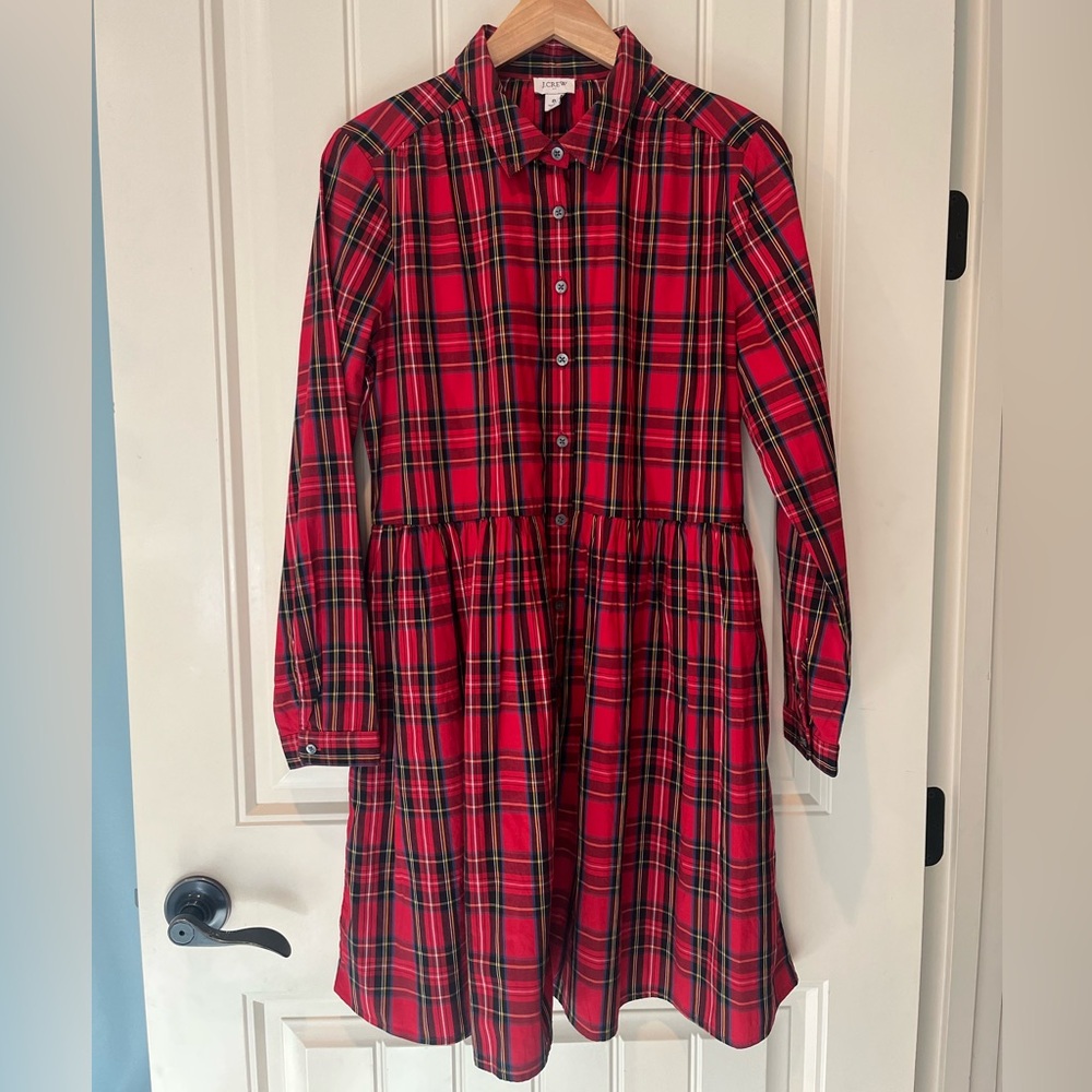 J. Crew Red Black Tartan Plaid Dress Size 8 EUC RBC HERITAGE Perfect Cotton LW
